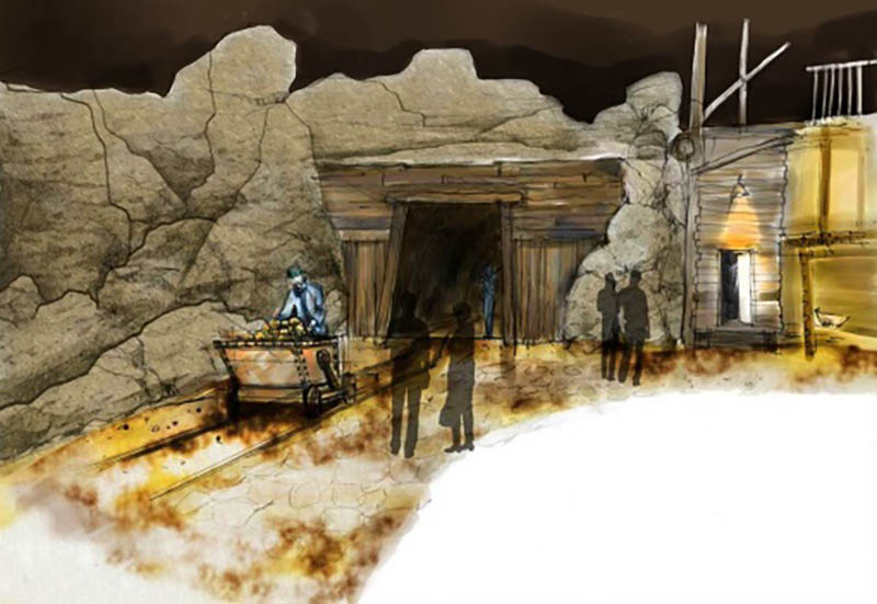Sketch of gold mine exit